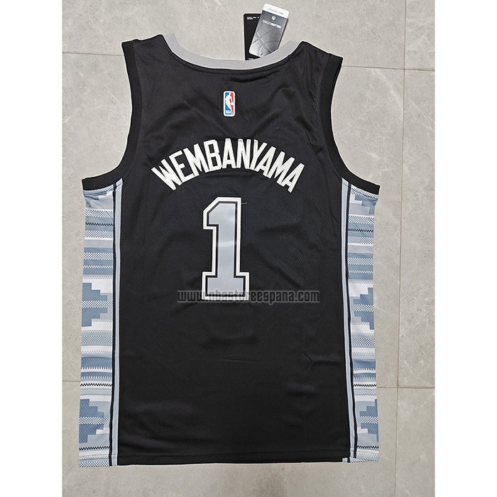 Camiseta San Antonio Spurs Victor Wembanyama NO 1 Statement 2022-23 Negro